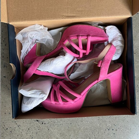 Cole Haan Grove Suede Platform Sandal Neon Fuschia NIB - Picture 10 of 11